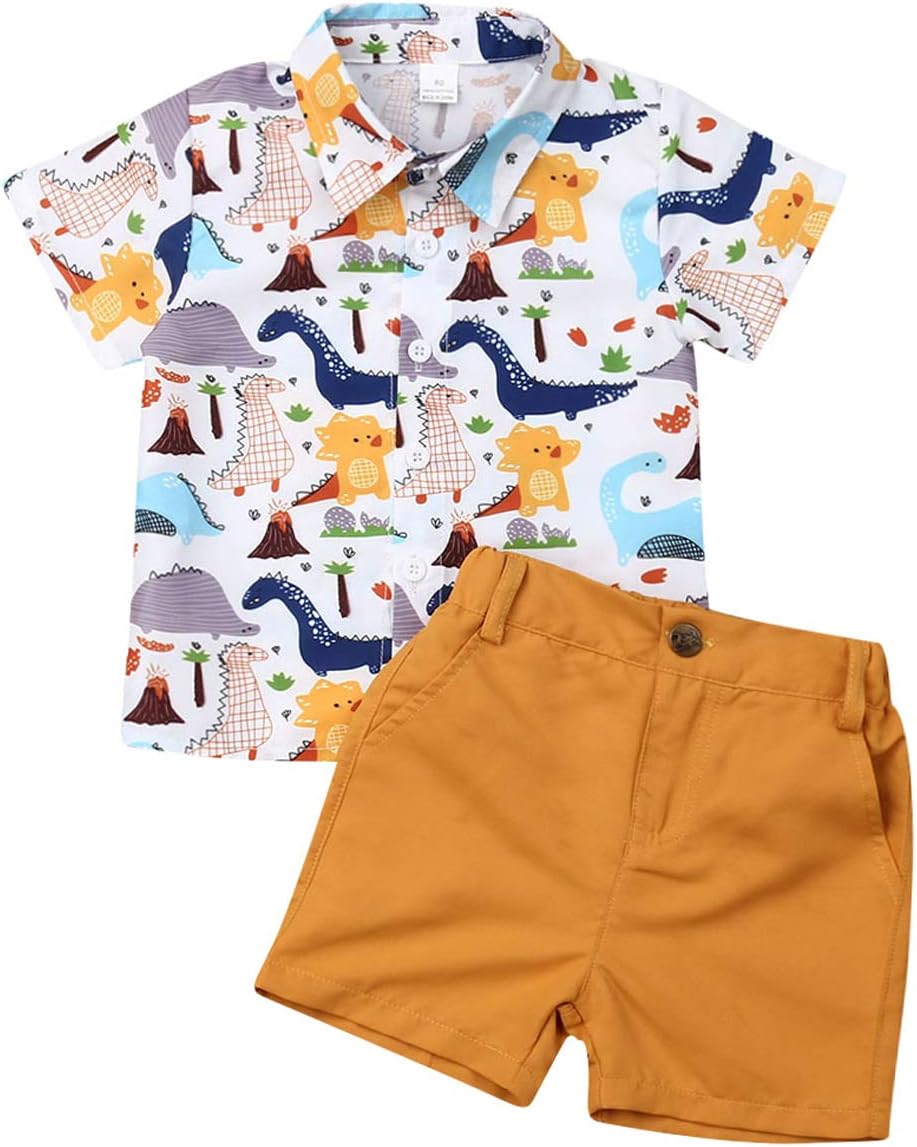 Toddler Baby Boys Summer Outfits Set Gentleman Button-Down Short Sleeve Shirt Blouse Tops + Solid Shorts Pants