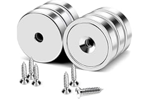 MIKEDE 6 Pack Strong Magnets, 30lbs Neodymium Heavy Duty Magnets, Round Strong Rare Earth Magnets with Countersunk Hole, Powerful Magnetic Pot Magnets with Screws for Cabinet Door Holding Tools
