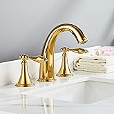 SaniteModar Polished Gold Bathroom Sink Faucet,Brass Bathroom Faucet 3 Hole,Widespread Bathroom Faucet for Sink 3 Hole,2 Handles Design with Water Supply Lines