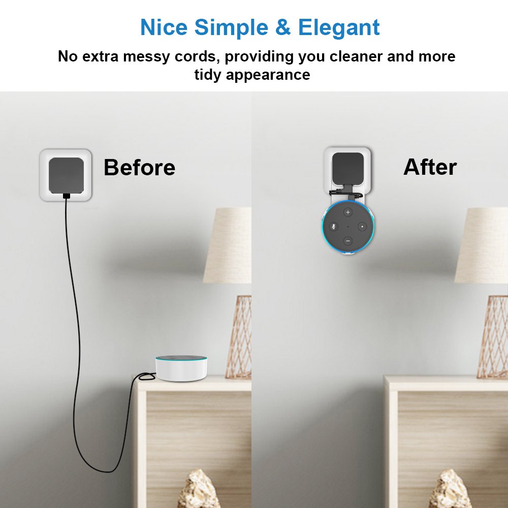 SPORTLINK Socket Wall Mount Hanger Stand for Dot 2nd Generation Without Mess Wires Or Screws, A Choice for Home Voice Assistant Plug in Kitchen Bathroom and Bedroom (White)