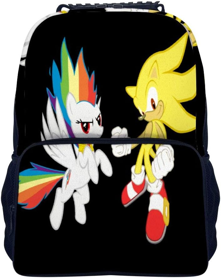 Kids Backpack, Super Sonic Hedgehog Rainbow Dash Black, Unisex School Bookbags, Cute Cartoon Laptop Bag, waterproof Casual Travel Hiking Camping daypack for Boys Girls Teens, 16 inches