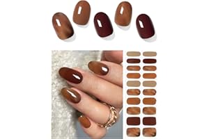 AutyaMee Semi Cured Gel Nail Strips (Amber), Brown, 20 Pcs Gel Nail Wraps, Stickers, Fall, Salon Quality, Works with Any UV Lamps