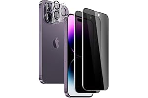 2 Pack Privacy Screen Protector for iPhone 14 Pro with 2 Pack Camera Lens Protector, 9H Hardness Double Shatterproof Anti-Spy