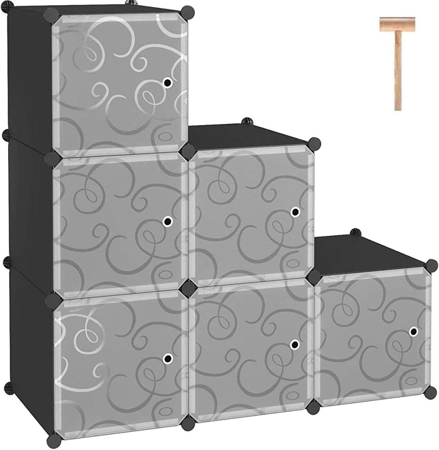 C&AHOME Cube Storage Organizer, 6-Cube Shelves Units, Closet Cabinet, DIY Plastic Modular Book Shelf with Doors, Ideal for Bedroom, Living Room, Office, 36.6" L x 12.4" W x 36.6" H Black: Furniture & Decor