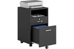 Vinsetto 2 Drawer Filing Cabinet with Lock, Vertical File Cabinet with Wheels, Mobile Office Cabinet for A4, Letter Size, Bla