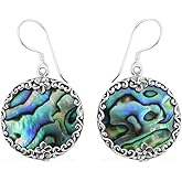Abalone Shell Dangle Earrings for Women Sterling Silver 925 - Unique Vintage Beach Boho Earrings - Costume Jewelry Anniversary Birthday Christmas Gifts for Womens