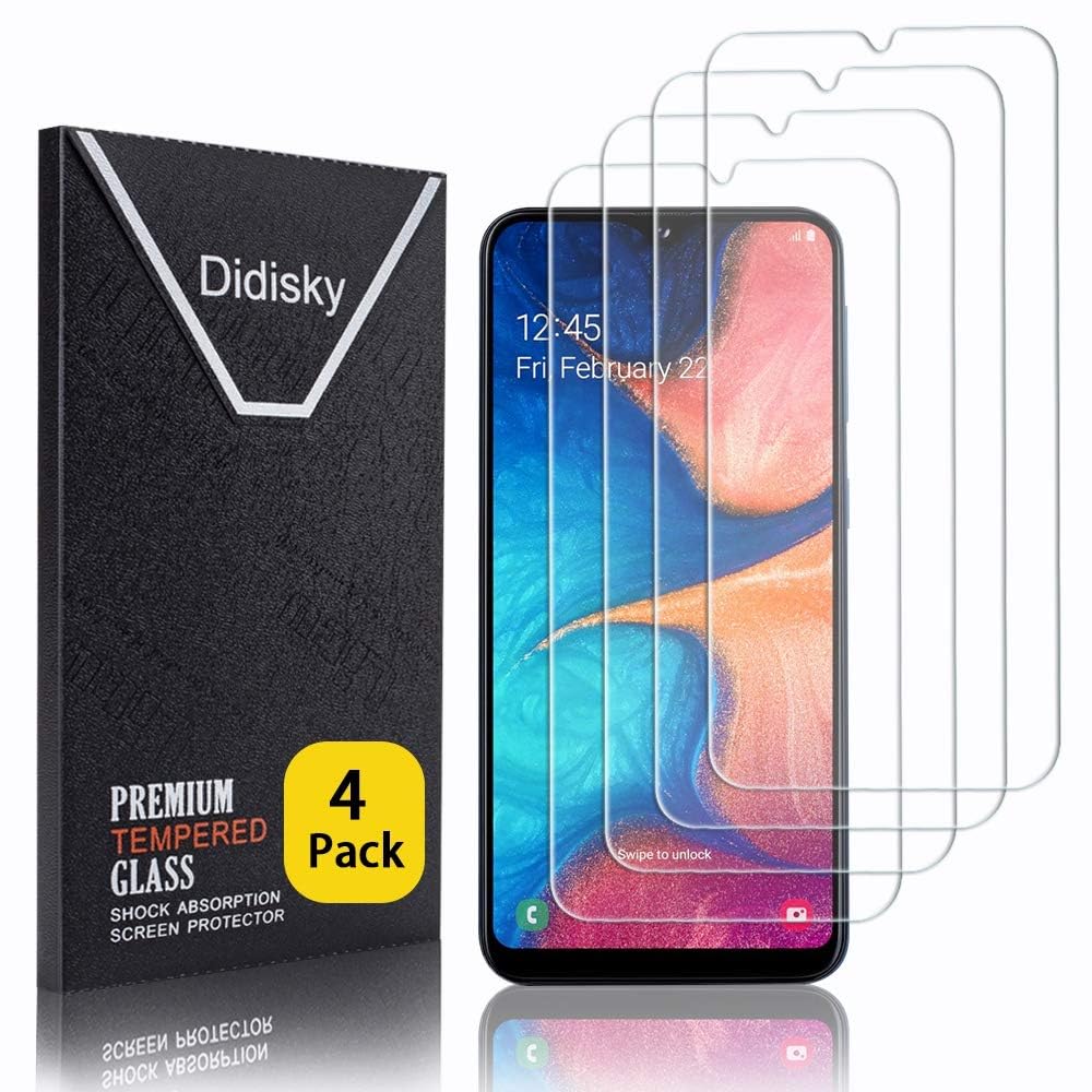 Didisky [4 Pack Tempered Glass Screen Protector for Samsung Galaxy A20e, Anti Scratch, 9H Hardness, No Bubbles, High Definition, Easy To Apply