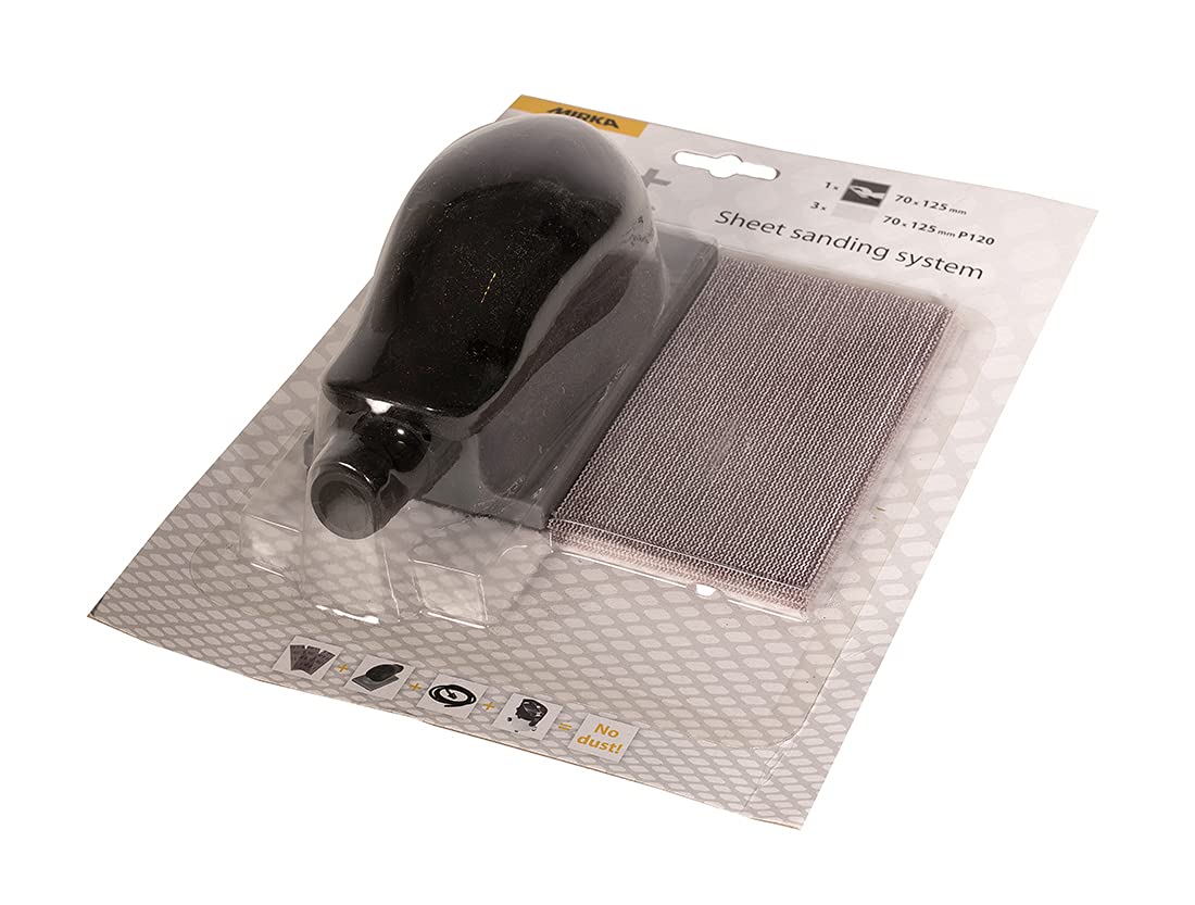 Mirka Handblock-Set Sanding Block with Dust Extraction 70x125mm, Grip, Including 3 Abranet Net Sanding Strips Grit P120.