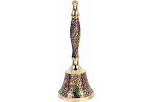 HANDCRAFTED TRADING CO. Brass Hand Bell Peacock Design | Indian Puja Bell for Temples and Diwali Decorations | Call Bell Wedding Bells Hand Held Bell Christmas Bell | 7.5 inch | Blue