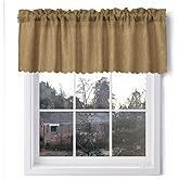 VORTTA Burlap Look Valance Curtains Soft Natural Rustic Tan Kitchen Curtains Rod Pocket Window Treatment Valance with Scalloped Floral Hem 56 inch by 18 inch