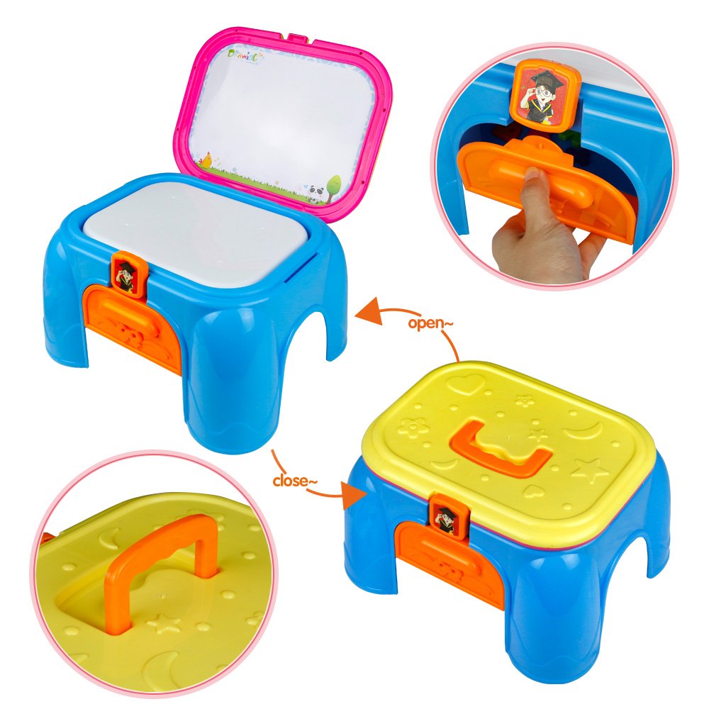Jun Feng Long Magnetic White Board with Storage Box Chair Drawing Games Magnetic Letters, Numbers 3 in 1 Portable Chair