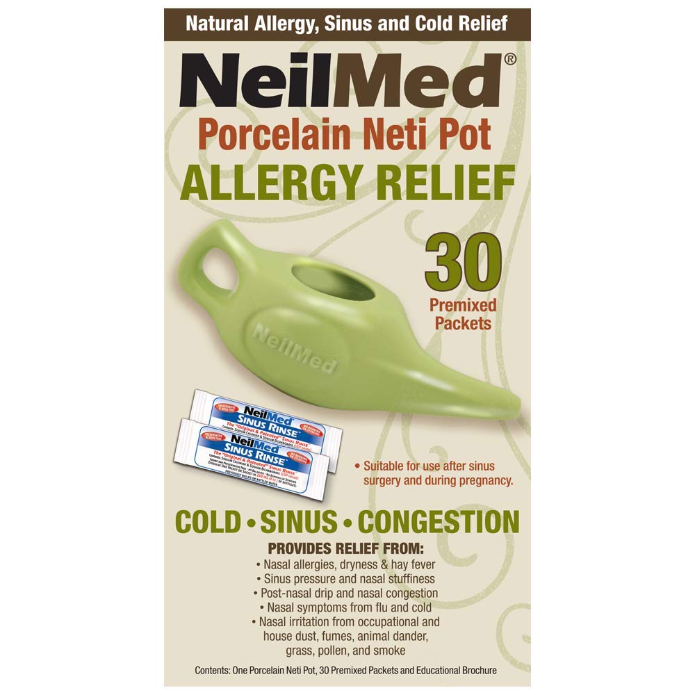 NeilMed Classic Porcelain Neti Pot Green with 30 Premixed Packets