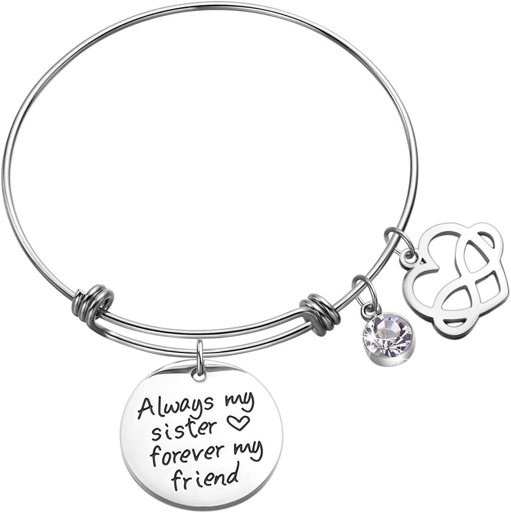 Sunflower Jewellery Birthstone Charm Bracelet Always My Sister Forever My Friends for Women Girls Sister Friend