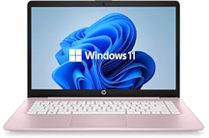 Newest HP 14" HD Laptop, Windows 11, Intel Celeron Dual-Core Processor Up to 2.60GHz, 4GB RAM, 64GB SSD, Webcam, Dale Pink(Re