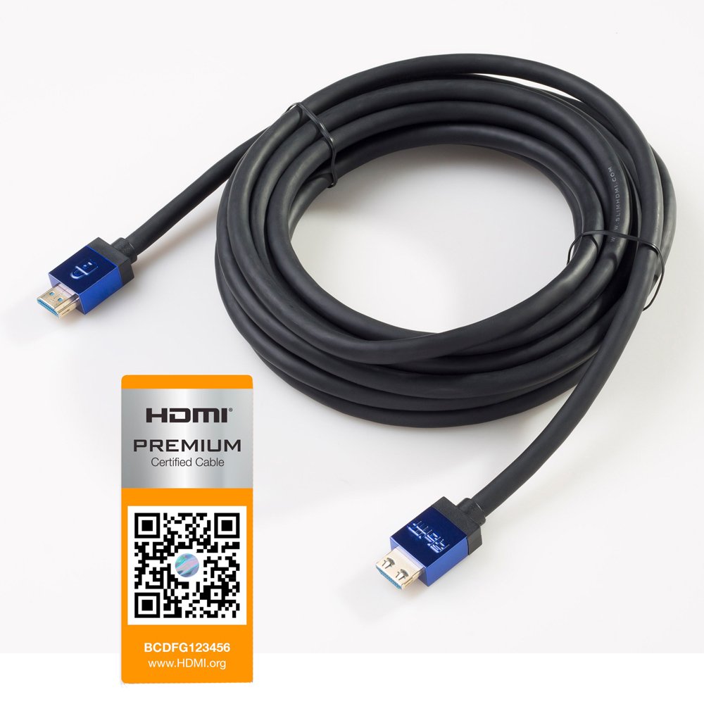 SlimHDMI 5.5m Premium Certified HDMI Cable with Secure Lock Connector (4K Ultra HD, Gold Plated, 1080p, 3D, High Speed, ARC)