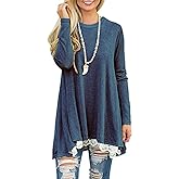Andaa Women's Crew Neck Long Sleeve Lace Splicing Swing Shirt Dresses Long Tunic Blouses Shirts for Leggings