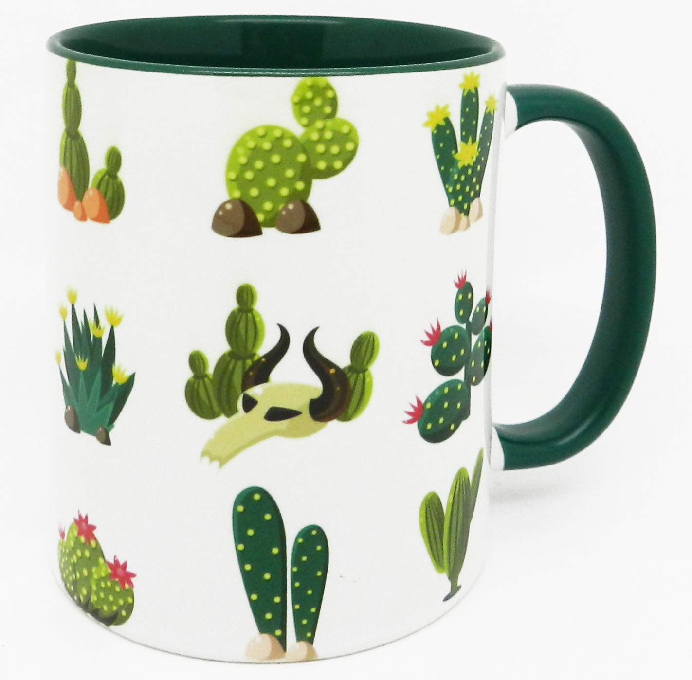 Half a Donkey The Cactus Mug with Glazed Green Handle and Inner, Ceramic, 310ml (11oz)