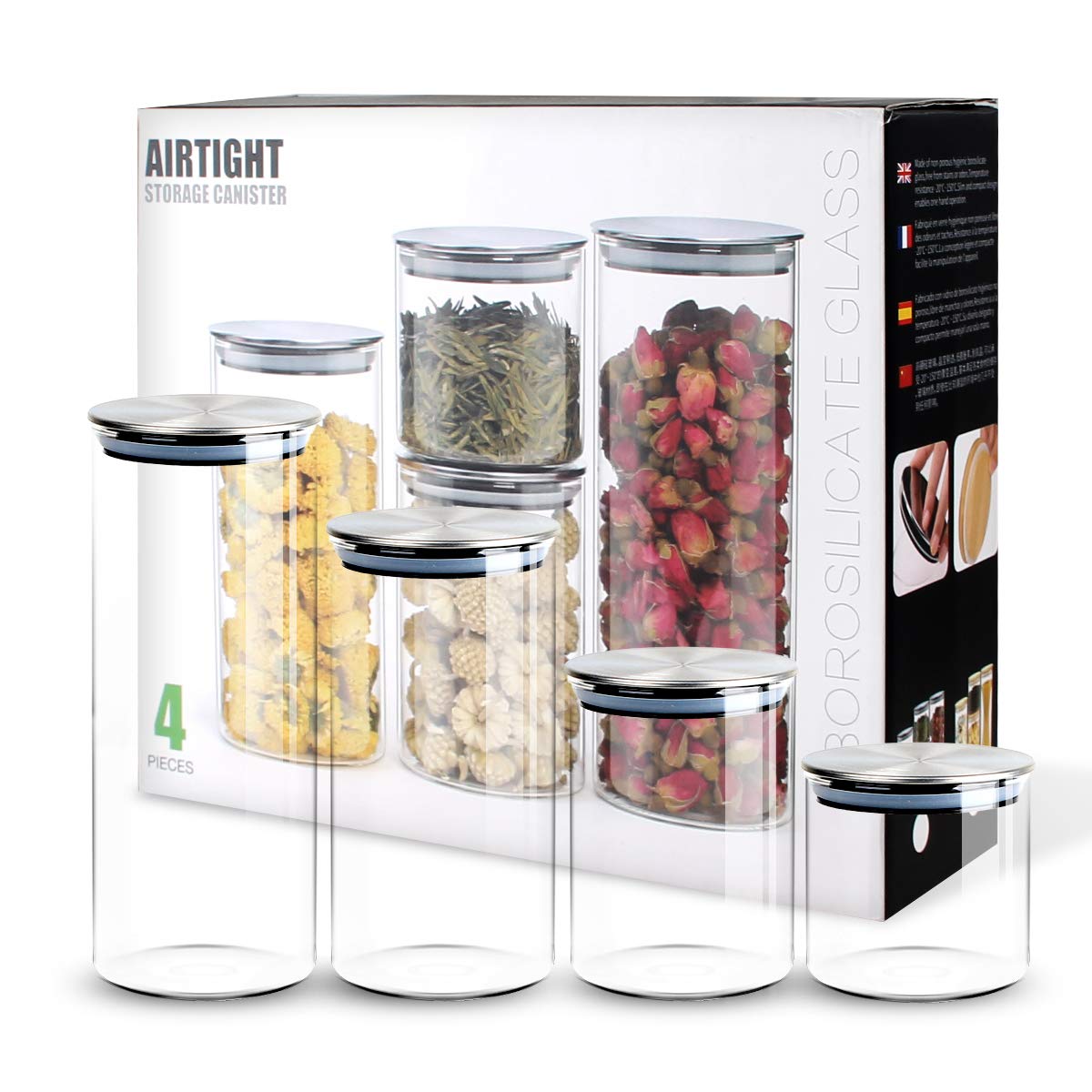 Amazon Com Airtight Glass Food Storage Canisters Set Of 4