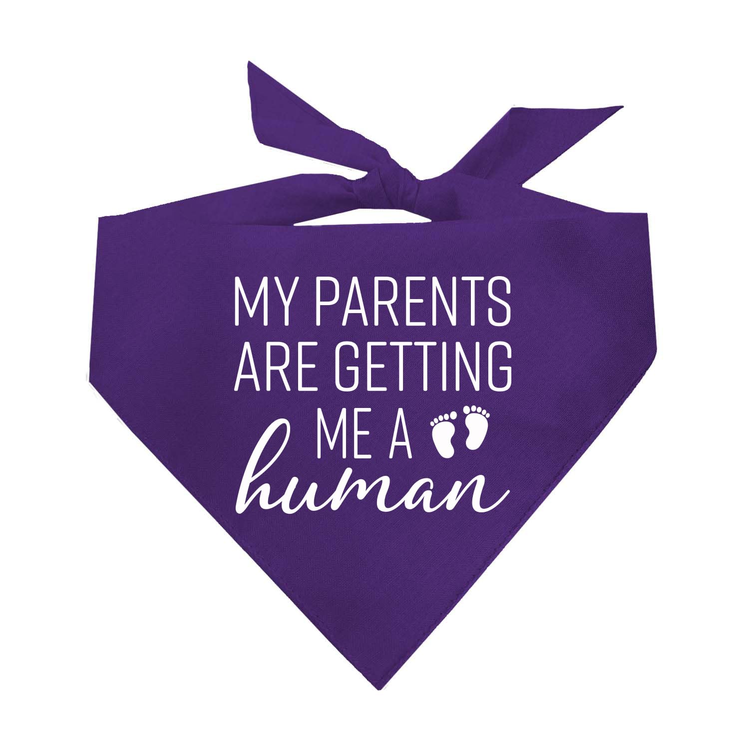 My Parents are Getting Me A Human Dog Bandana | 100% Cotton Adjustable Triangle | Made in USA | New Baby | Pregnancy Announcement Photoshoot Prop | Gender Reveal | Purple One (109)
