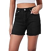 Metietila Casual Jean Shorts for Women High Rise Frayed Raw Hem Stretchy Denim Shorts with Pockets
