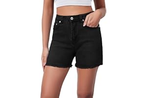 Metietila Women's Jean Shorts Casual High Waisted Stretchy Folded Hem Denim Shorts with Pockets