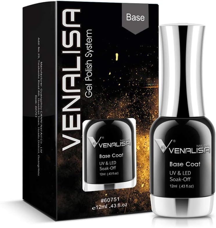 VENALISA 12ml Base Coat Nail Polish Gel Quick Dry UV LED Soak Off Shine Finish and Long Lasting, 0.43 Fl Oz