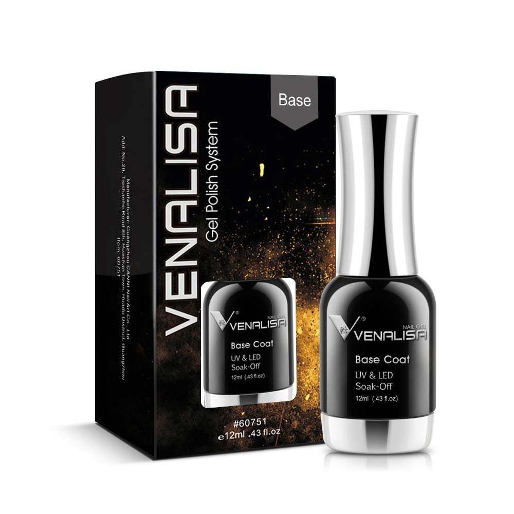 VENALISA 12ml Base Coat Nail Polish Gel Quick Dry UV LED Soak Off Shine Finish and Long Lasting, 0.43 Fl Oz