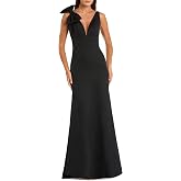 Sleeveless V Neck Bow Detail Mermaid Gown Black