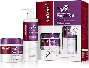Karseell Maca Essenz Purple Haarmaske Purple Shampoo Set, Neutralisiert Gelbstich, Repariert Haarschäden für Blondes, Blondiertes, Graues Haar, 2 x 500ml