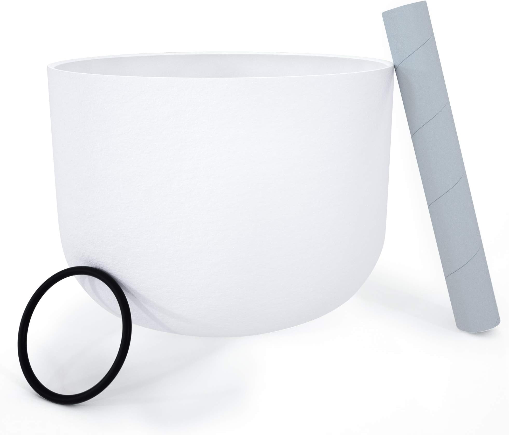 Quartz Frosted Crystal Singing Bowl Note D Sacral Chakra 8 inch Best and Highest Quality Sound & Material Suede Mallet Included (D note, White)