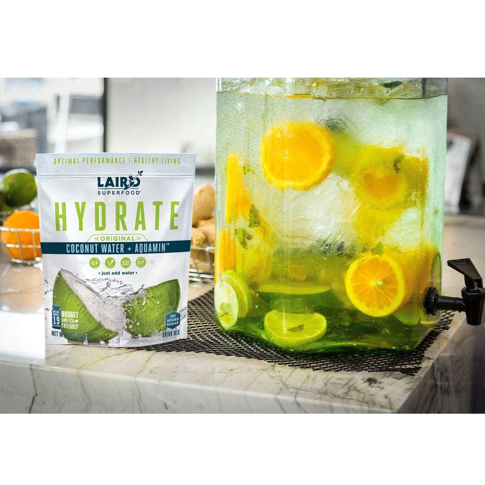 Laird Superfood HYDRATE Coconut Water Powder Drink Supplement with Coconut Water and Auqamin, All Natural, No Added Sugars, Gluten-Free, Non-GMO, Vegan, 8 oz. Bag, Pack of 1