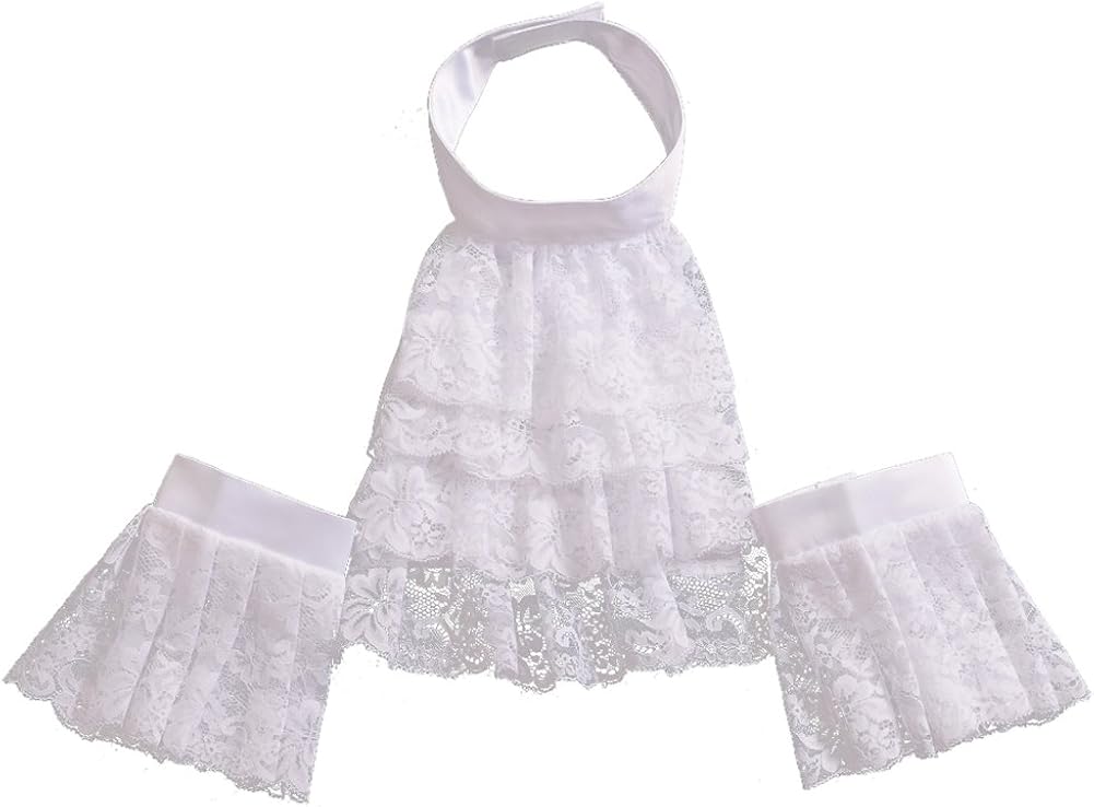 BLESSUME Lace White Jabot Cuffs, L, Big White Jabot Cuffs Set