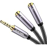 Headphone Splitter, DUKABEL Strong Braided & Gold-Plated 3.5mm Stereo Audio Y Splitter Cable 4-Pole Male to 2-Female Port Aud