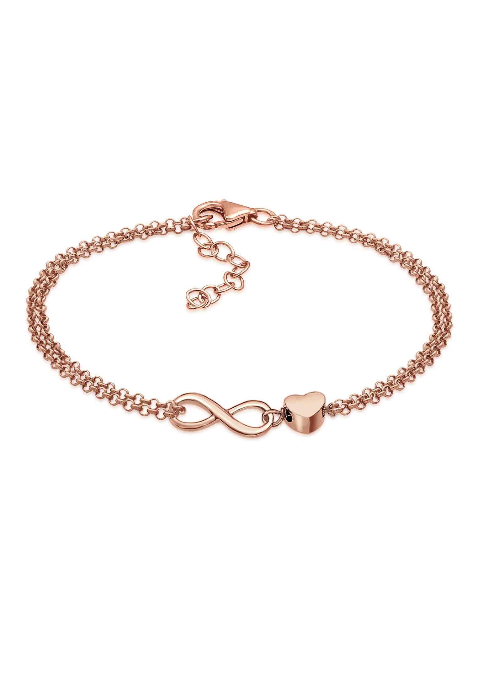 Elli Women's 925 Sterling Silver Rose Gold Plated Heart Love Link and Chain Bracelets of Length 16 cm — image 1