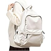 SEAFEW White Backpack for Girls Women Waterproof High School Book Bag Cute Backpack for Men Teens Boys, Lightweight Simple Middle School Back Pack Daypack