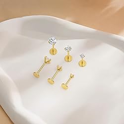 3 Pairs 6 Pcs 14K Gold 16G Threadless Nose
