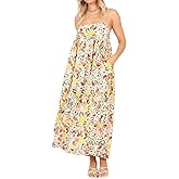 Beaufident Women Spaghetti Strap Maxi Dress Colorful A Line Swing Long Smocked Picnic Dress Boho Beach Vacation Sundress