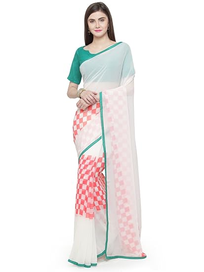 Cream Georgette Printed Saree (SGN-1016T_Cream)