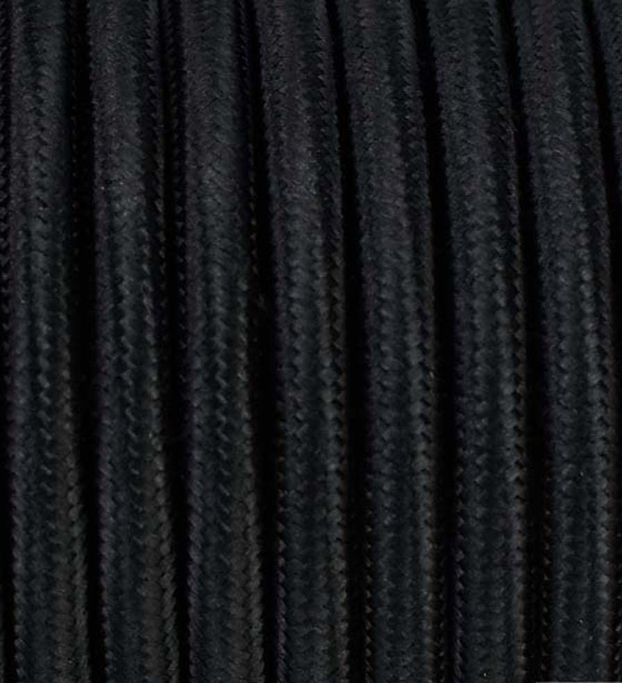 Vintage Fabric 3 Core Braided Textile Cable - 16.5FT (5 Metres) - 2x1.5mm² - Black Round