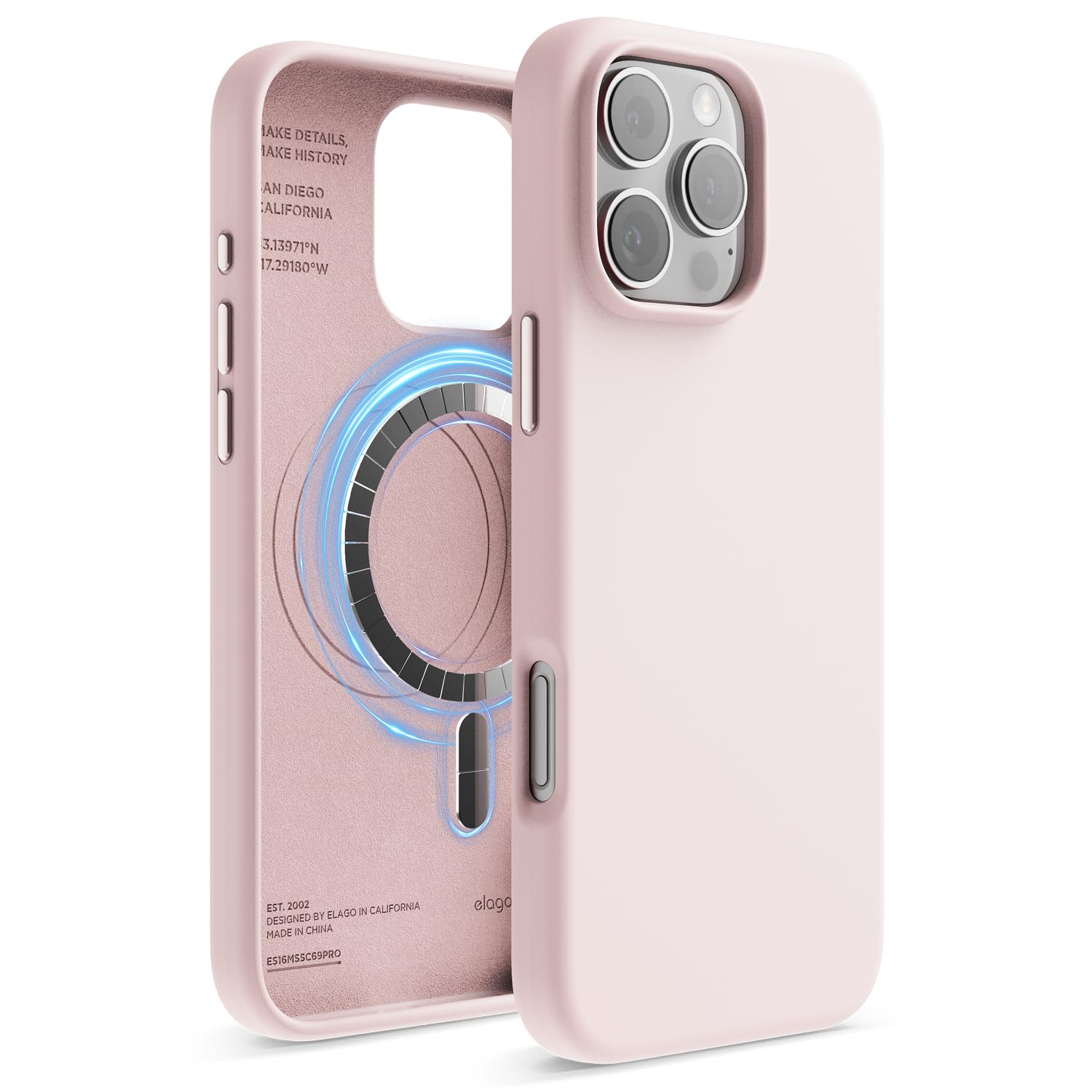 elago Magnetic Silicone Case Compatible with iPhone 16 Pro Max Case 6.9 Inch Compatible with All MagSafe Accessories - Built-in Magnets, Soft Grip Silicone, Shockproof (Lovely Pink)
