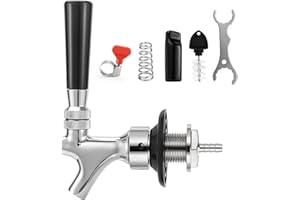 Dbgogo 1-1/2'' Draft Beer Faucet Shank, 1/4'' Beer Line Barb No Leak No Drip No Stick Stainless Core Kegerator Brew Tap Beer Shank Dispenser Self-Closing Spring Tap Brush Spanner Wrench Hose Clamp