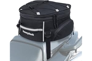 HmmtyRack Motorcycle Tail Bag, Dual Purpose Motorcycle Rear Seat Duffel Bag, Silver and Black Oval Tail Bag with 4 Straps, Expandable 15-20 Storage Space, Mainly for Motorcycle Touring Bikes, white