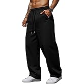August Alley Men Baggy Sweatpants Cotton Wide Leg Chino Pants Loose Fit Elastic Waist Drawstring Uncuffed Pant with Pockets(Black,X-Large)