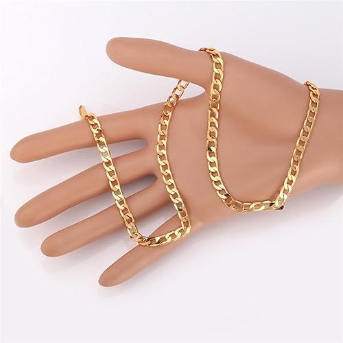 18K Gold Plated 5MM Wide Flat Cuban Curb Chain Necklace for