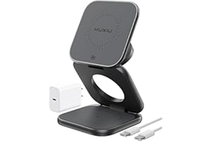 KU XIU Qi2.2 25W Magnetic Wireless Charger, Foldable 3 in 1 Travel Charging Station for iPhone 17/16/15/14/13/12, 5W for Appl