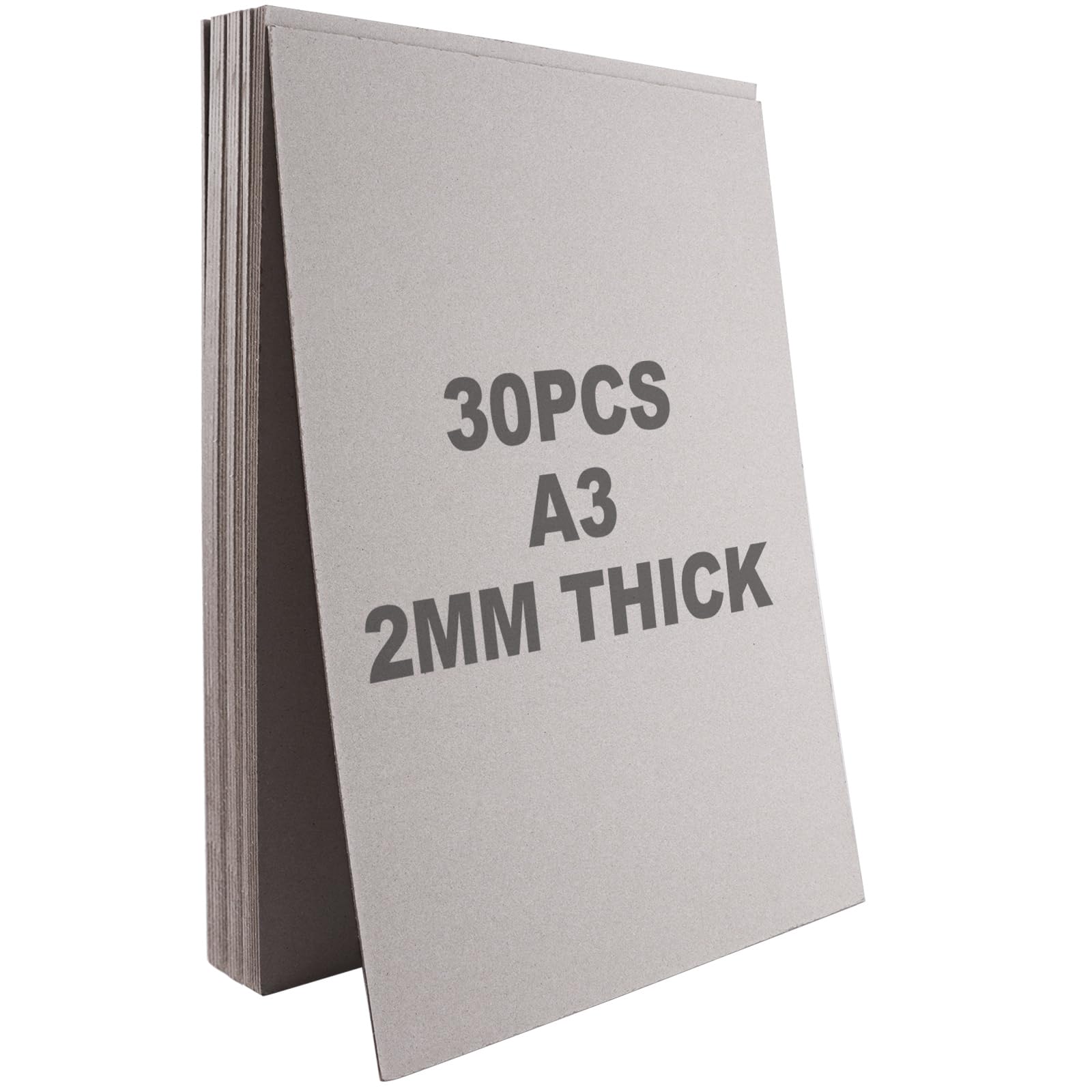 SHUESS A3 Greyboard 30 Sheets - 2000 Micron A3 (29.7 X 42 cm) Mount Board - Double-Side Grey Board - Thick Cardboard for Model Making, Thick 2 MM