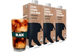 Wandering Bear Straight Black Organic Cold Brew Coffee, 32 fl oz, 3 pack - Extra Strong, Smooth, Organic, Unsweetened, Shelf-Stable, and Ready to Drink Iced Coffee, Cold Brewed Coffee, Cold Coffee