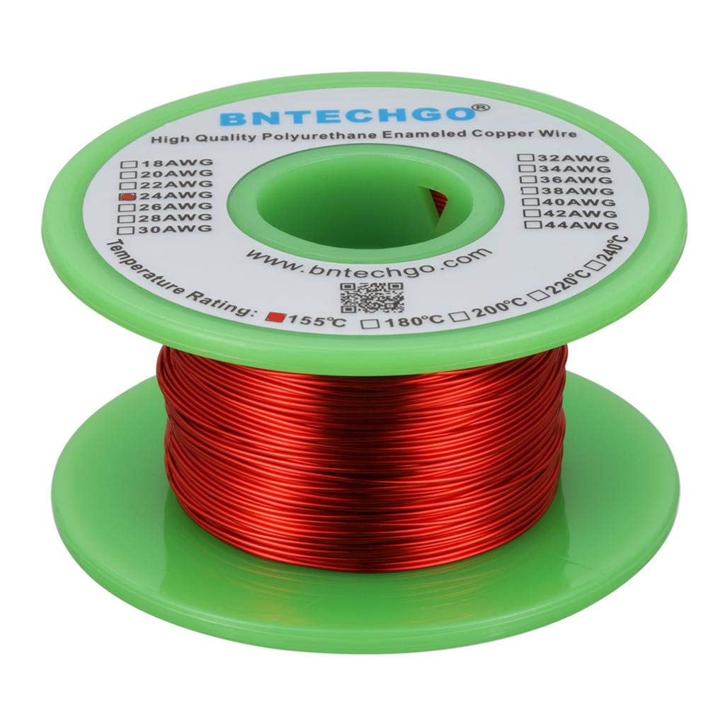 BNTECHGO 24 AWG Magnet Wire - Enameled Copper Wire - Enameled Magnet Winding Wire - 4 oz - 0.0197" Diameter 1 Spool Coil Red Temperature Rating 155℃ Widely Used for Transformers Inductors — image 1