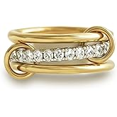 Bopiu Gold Stackable Rings for Women Non Tarnish, 18k Gold Plated Cubic Zirconia Rings, Silver Gold Multi Ring Mixed Metals Stack Rings Set