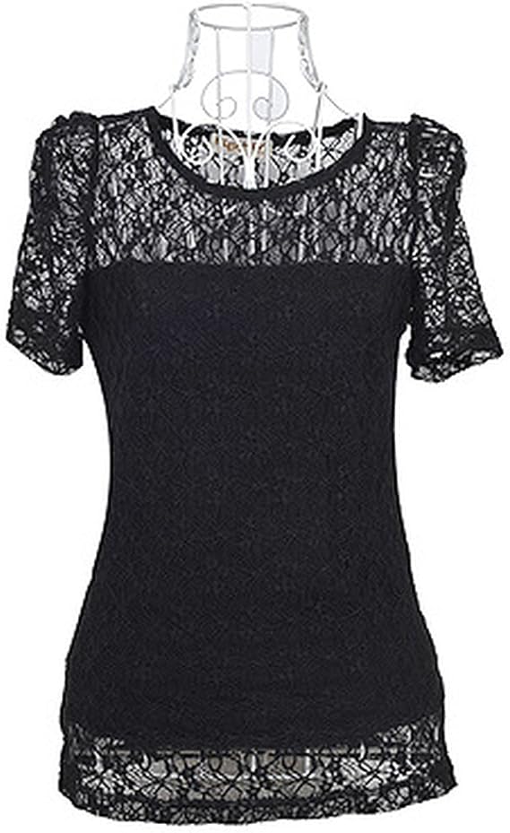 Amazon かさなる影花日レディース Tシャツ 半袖 春夏 レース フェミニン 16 トレンドカラー ペールトーン シンプル パステル 全2色 ブラック ピンク Tシャツ カットソー 通販